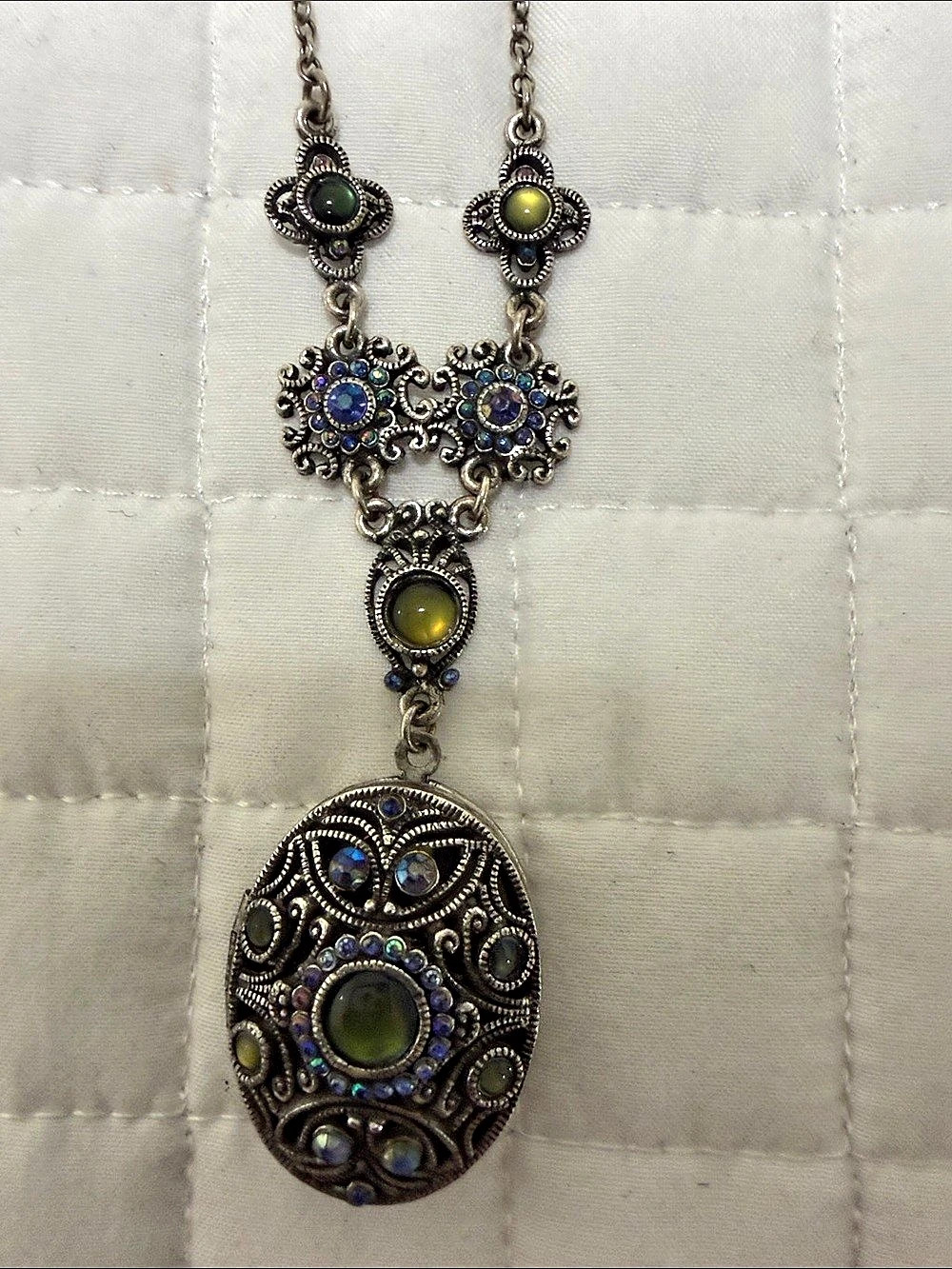 Vintage Brighton Ornate Silver & Blue Locket Necklace